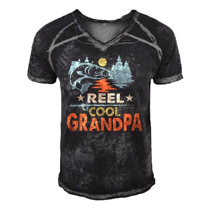 Reel Cool Grandpa Fishing Lover Vintage Fathers Day Men's Short Sleeve V-neck 3D Print Retro Tshirt