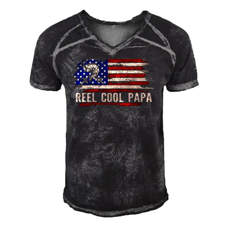 Reel Cool Papa American Usa Flag Funny Fishingfish Gift  Men's Short Sleeve V-neck 3D Print Retro Tshirt