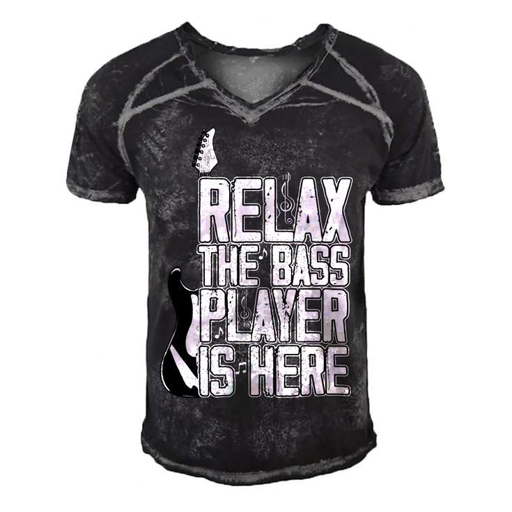 Relax The Bass Player Is Herebass Player Funny Gift Bass Guitar Men's Short Sleeve V-neck 3D Print Retro Tshirt