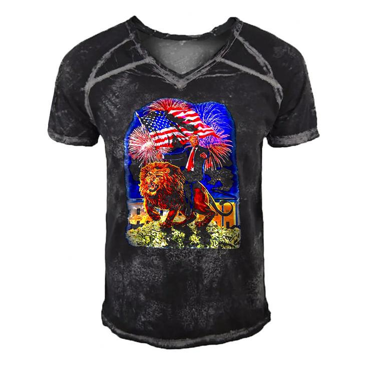 Republican President Donald Trump Riding War Lion Men's Short Sleeve V-neck 3D Print Retro Tshirt