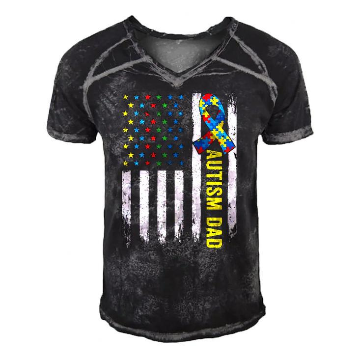 Retro American Flag Autism Dad Awareness Autistic Men's Short Sleeve V-neck 3D Print Retro Tshirt
