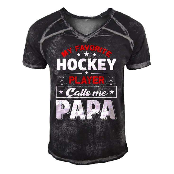 Retro My Favorite Hockey Player Calls Me Papa Fathers Day Men's Short Sleeve V-neck 3D Print Retro Tshirt