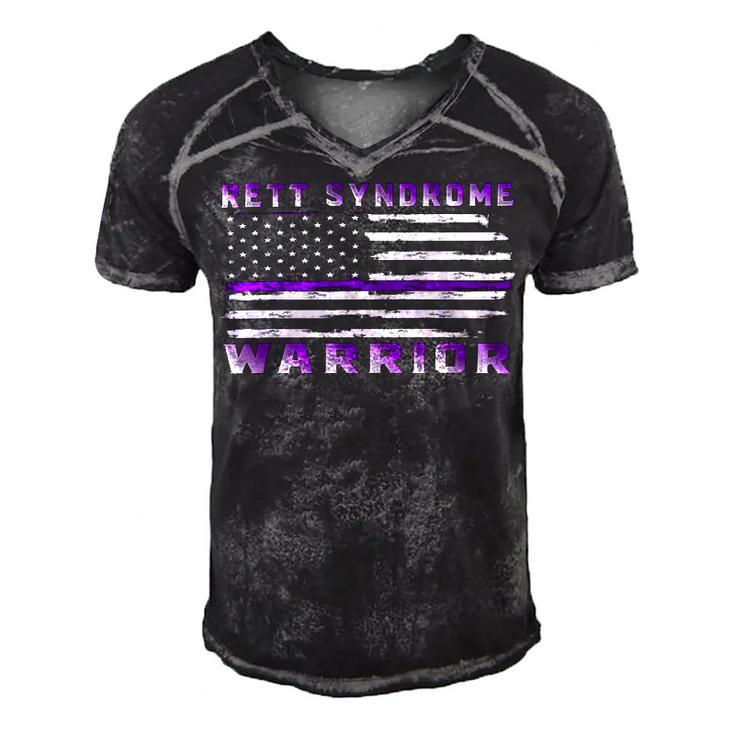 Rett Syndrome Warrior Usa Flag  United States Flag  Purple Ribbon  Rett Syndrome  Rett Syndrome Awareness Men's Short Sleeve V-neck 3D Print Retro Tshirt