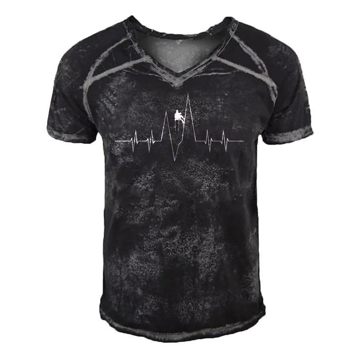 Rock Climbing Heartbeat Mountain Climber  Gift Men's Short Sleeve V-neck 3D Print Retro Tshirt