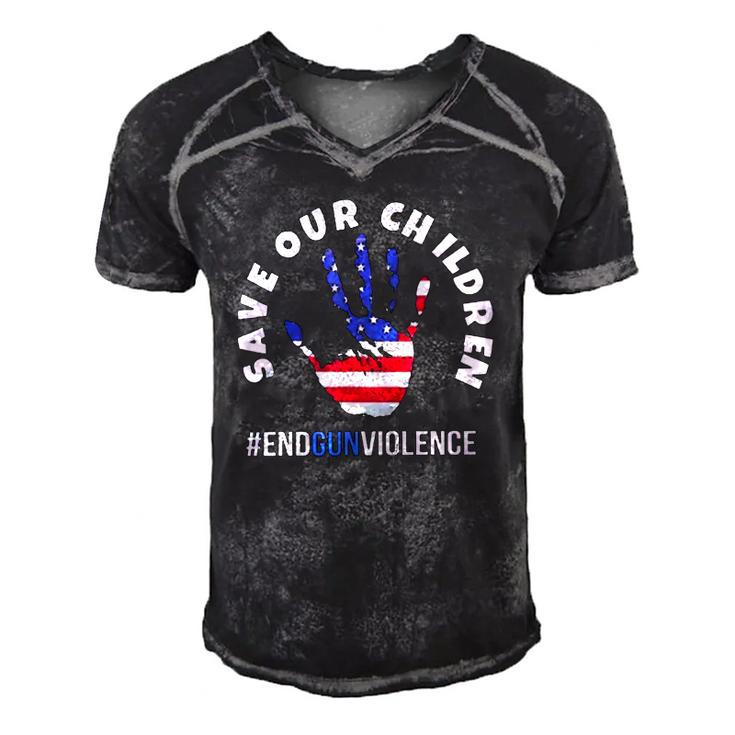 Save Our Children  End Gun Violence American Flag Handprint Men's Short Sleeve V-neck 3D Print Retro Tshirt