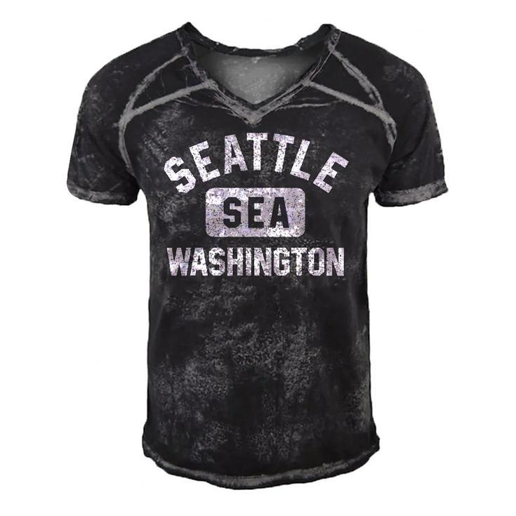 Seattle Washington Sea Gym Style Distressed White Print Men's Short Sleeve V-neck 3D Print Retro Tshirt