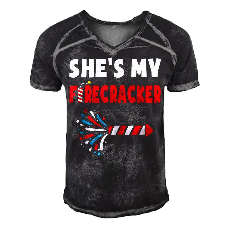 Shes My Firecracker  4Th Of July Matching Couples Cute  Men's Short Sleeve V-neck 3D Print Retro Tshirt