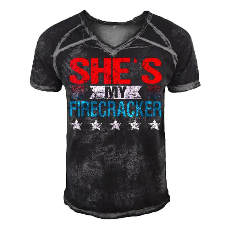 Shes My Firecracker His And Hers 4Th July Matching Couples  Men's Short Sleeve V-neck 3D Print Retro Tshirt