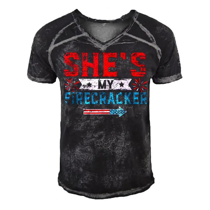 Shes My Firecracker His And Hers 4Th July Matching Couples  Men's Short Sleeve V-neck 3D Print Retro Tshirt