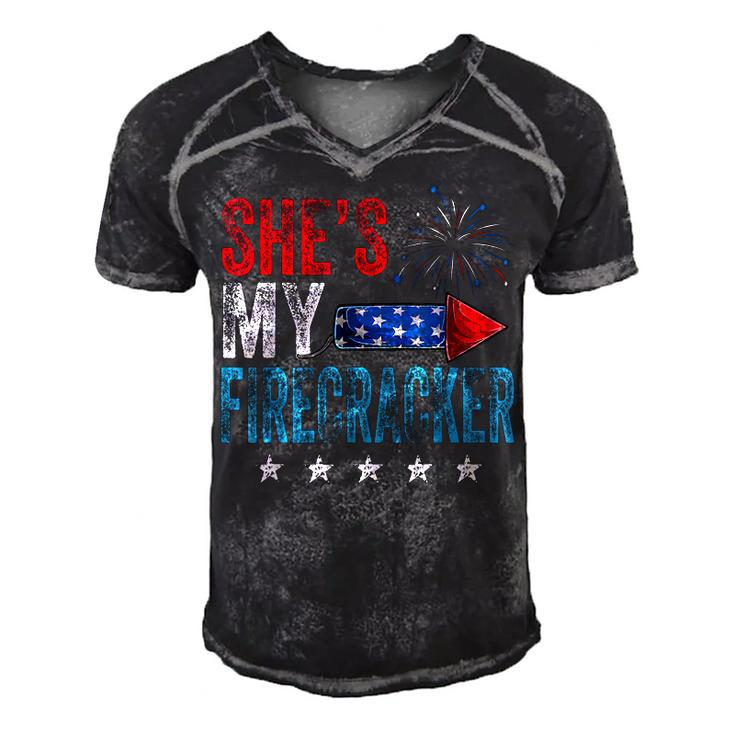 Shes My Firecracker His And Hers 4Th July Vintage Gift  Men's Short Sleeve V-neck 3D Print Retro Tshirt