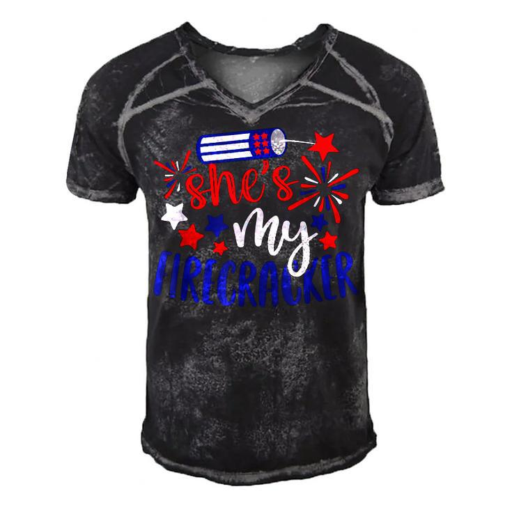 Shes My Firecracker His And Hers Patriot 4Th Of July  Men's Short Sleeve V-neck 3D Print Retro Tshirt