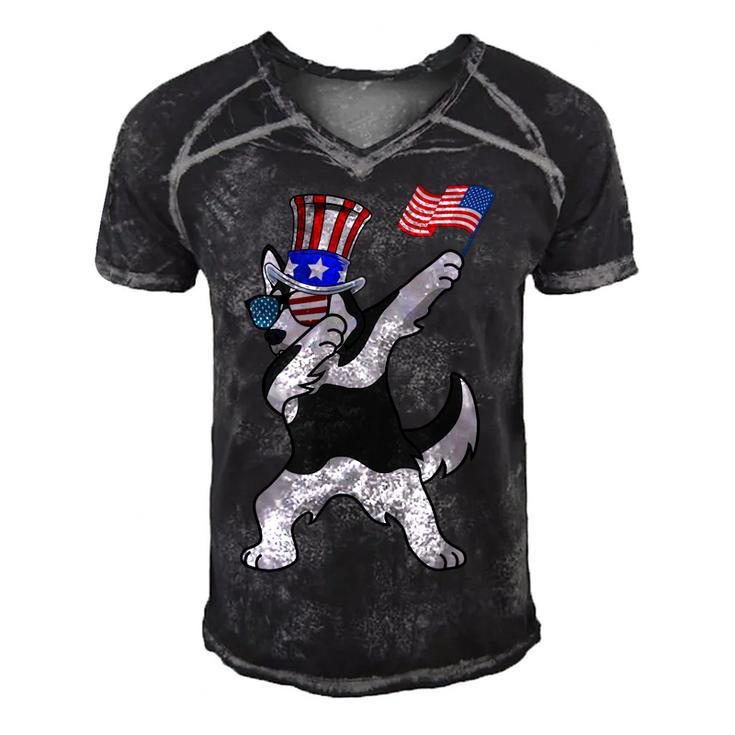 Siberian Husky Dabbing Dog Dad  4Th Of July Men's Short Sleeve V-neck 3D Print Retro Tshirt