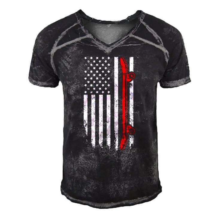 Skateboarding American Flag - July 4Th Skateboard  Men's Short Sleeve V-neck 3D Print Retro Tshirt