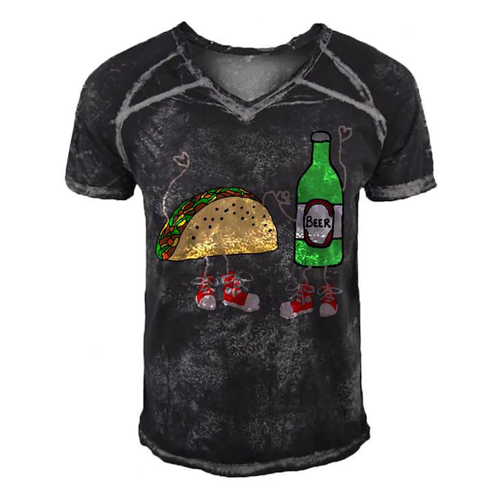 Smilealot Funny Taco And Beer Food Cartoon  Men's Short Sleeve V-neck 3D Print Retro Tshirt