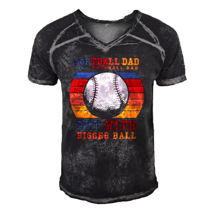 Softball Dad Like A Baseball Dad But With Bigger Balls Vintage Men's Short Sleeve V-neck 3D Print Retro Tshirt