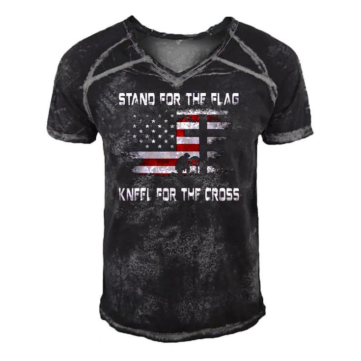 Stand For The Flag Kneel For The Cross 4Th Of July Men's Short Sleeve V-neck 3D Print Retro Tshirt