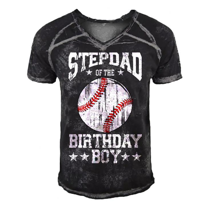 Stepdad Of The Birthday Boy Baseball Lover Vintage Retro  Men's Short Sleeve V-neck 3D Print Retro Tshirt