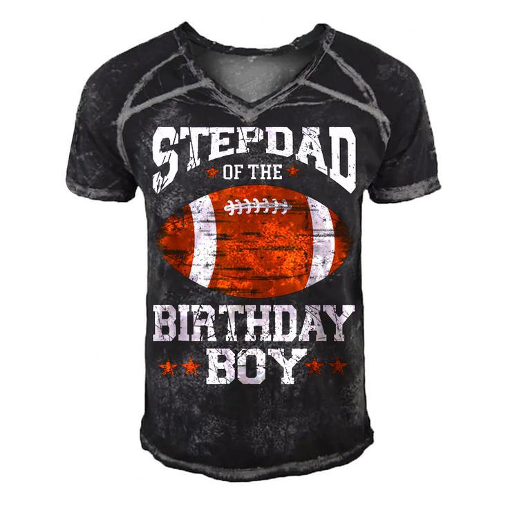 Stepdad Of The Birthday Boy Football Lover Vintage Retro  Men's Short Sleeve V-neck 3D Print Retro Tshirt