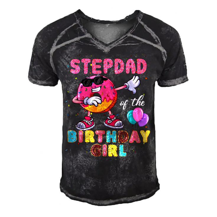 Stepdad Of The Birthday Girl  Donut Dab Birthday  Men's Short Sleeve V-neck 3D Print Retro Tshirt