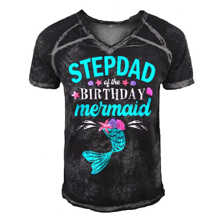 Stepdad Of The Birthday Mermaid  Family Matching  Men's Short Sleeve V-neck 3D Print Retro Tshirt