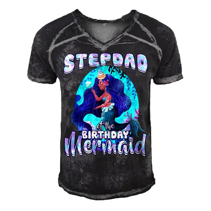 Stepdad Of The Birthday Mermaid Matching Family Party  Men's Short Sleeve V-neck 3D Print Retro Tshirt