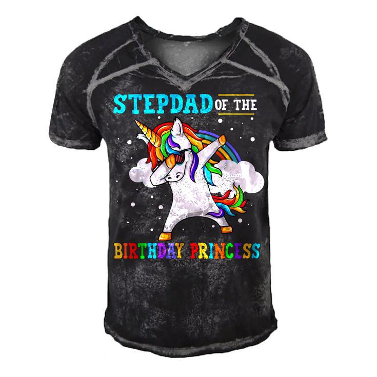 Stepdad Of The Birthday Princess Unicorn Girl   Men's Short Sleeve V-neck 3D Print Retro Tshirt