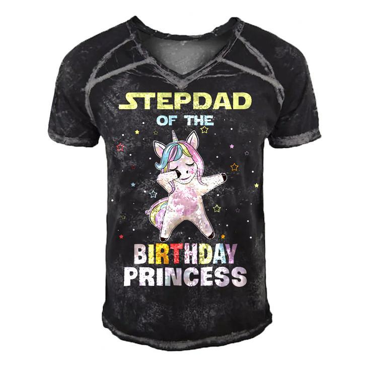 Stepdad Of The Birthday Unicorn Princess   Men's Short Sleeve V-neck 3D Print Retro Tshirt