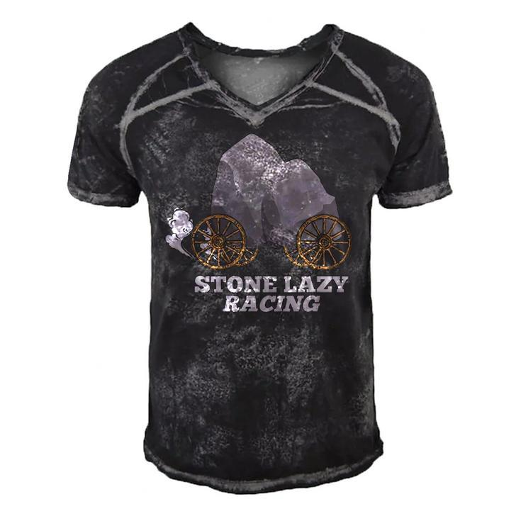 Stone Lazy Racing Rocks On Wooden Wheels Men's Short Sleeve V-neck 3D Print Retro Tshirt