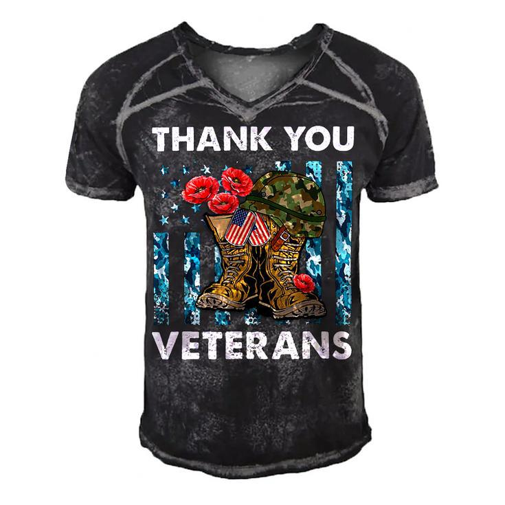 Thank You Veterans Combat Boots Poppy Veteran Day T-Shirt T-Shirt Men's Short Sleeve V-neck 3D Print Retro Tshirt