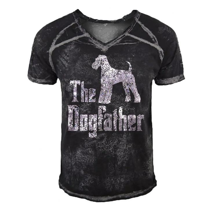 The Dogfather Airedale Terrier Silhouette Funny Dog Men's Short Sleeve V-neck 3D Print Retro Tshirt