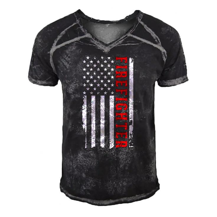 Thin Red Line Usa Flag Firefighter Gift For 4Th Of July  Men's Short Sleeve V-neck 3D Print Retro Tshirt