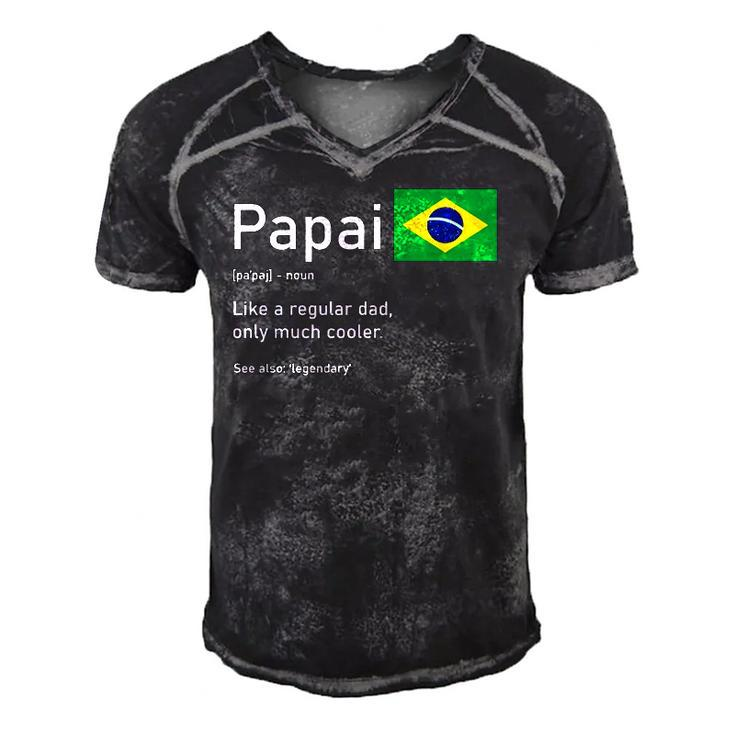 This Definition Of Papai Brazilian Father Brazil Flag Classic Men's Short Sleeve V-neck 3D Print Retro Tshirt
