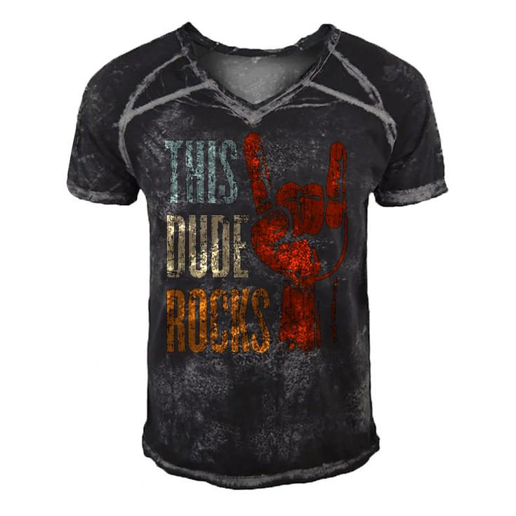 This Dude Rocks Rock N Roll Heavy Metal Devil Horns Men's Short Sleeve V-neck 3D Print Retro Tshirt