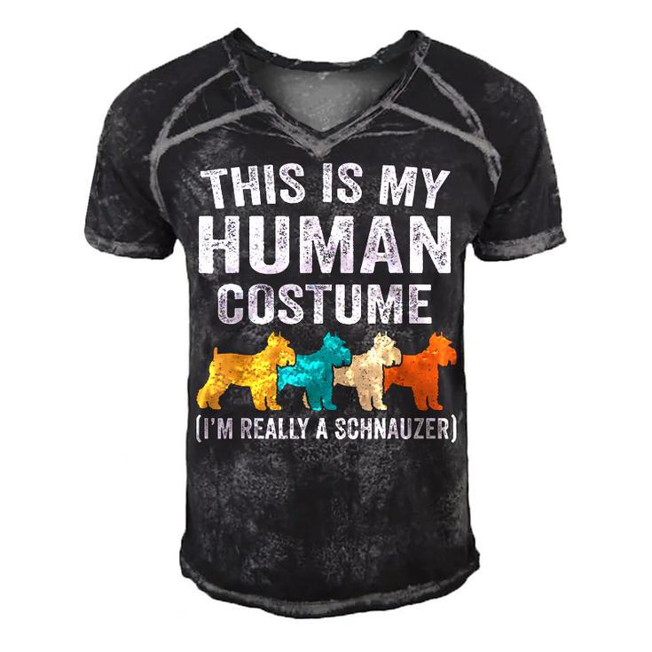 This Is My Human Costume Schnauzer Lover Halloween Costume  Men's Short Sleeve V-neck 3D Print Retro Tshirt