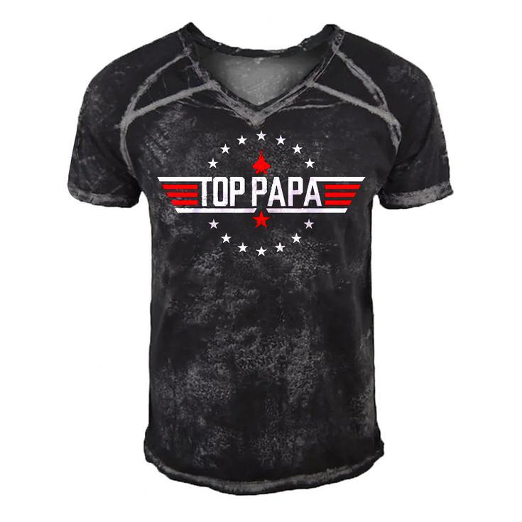 Top Papa Birthday Gun Jet Fathers Day Funny 80S Father Air  Men's Short Sleeve V-neck 3D Print Retro Tshirt