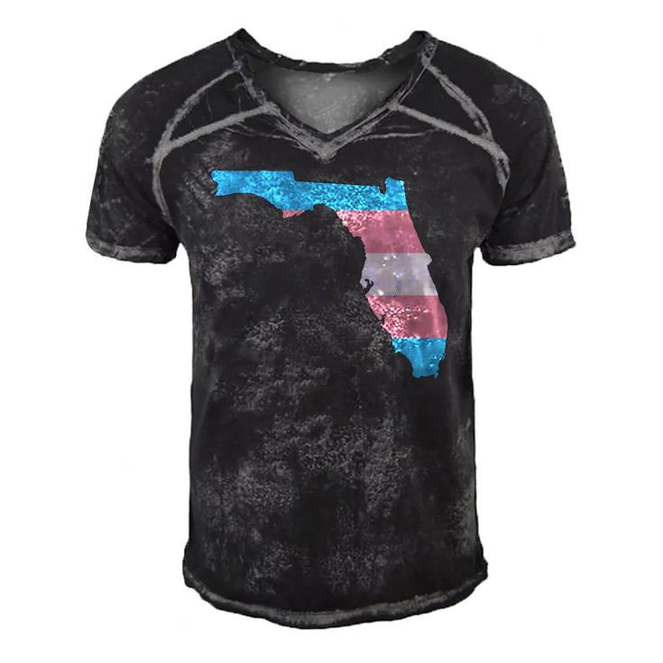 Trans Flag Florida - Lgbt Pride Support Men's Short Sleeve V-neck 3D Print Retro Tshirt