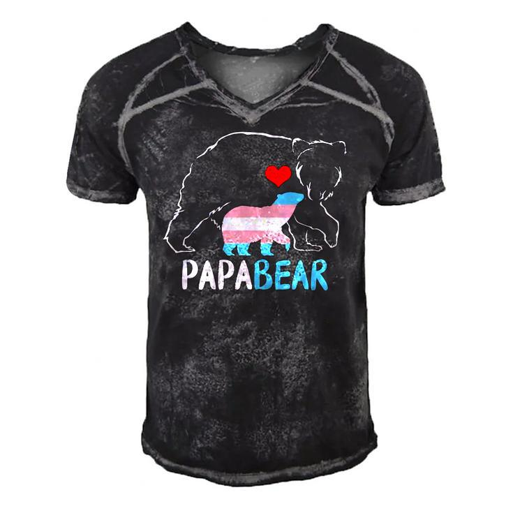 Trans Papa Bear Proud Dad Rainbow Transgender Fathers Day Men's Short Sleeve V-neck 3D Print Retro Tshirt
