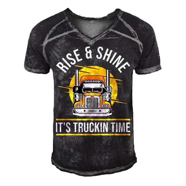 Trucker - 18 Wheeler Freighter Truck Driver  Men's Short Sleeve V-neck 3D Print Retro Tshirt