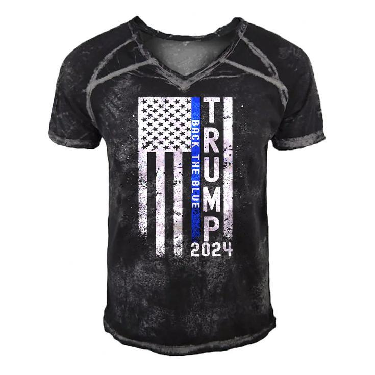 Trump 2024 Back The Blue American Flag Blue Line 4Th Of July Men's Short Sleeve V-neck 3D Print Retro Tshirt