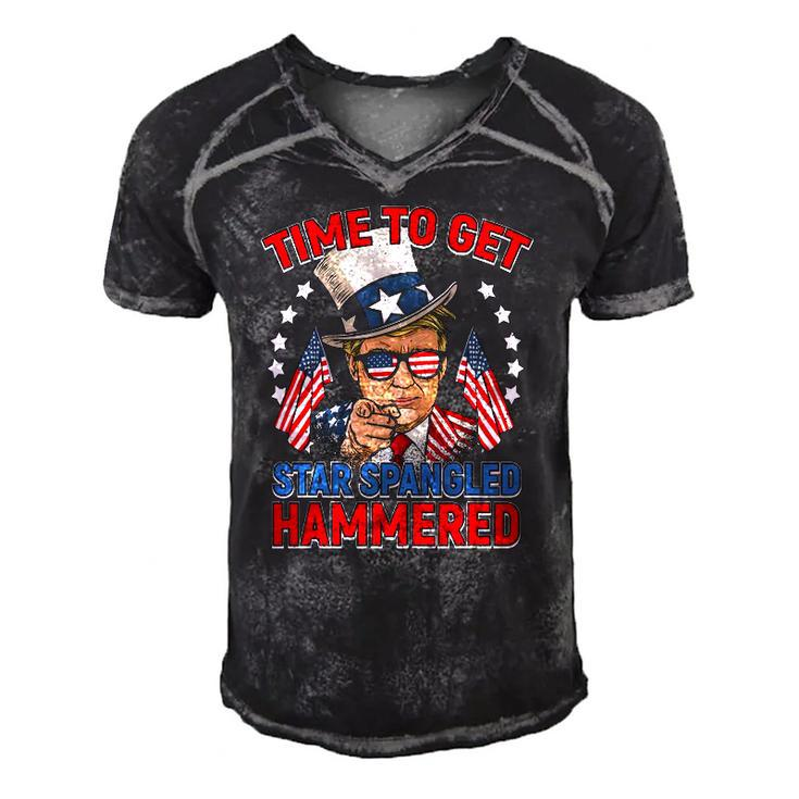 Trump 4Th Of July  Star Spangled Hammered Drinking Tee Men's Short Sleeve V-neck 3D Print Retro Tshirt