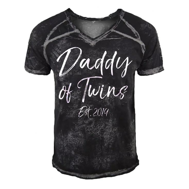 Twins Dad Fun Daddy Of Twins Est 2019 Men's Short Sleeve V-neck 3D Print Retro Tshirt