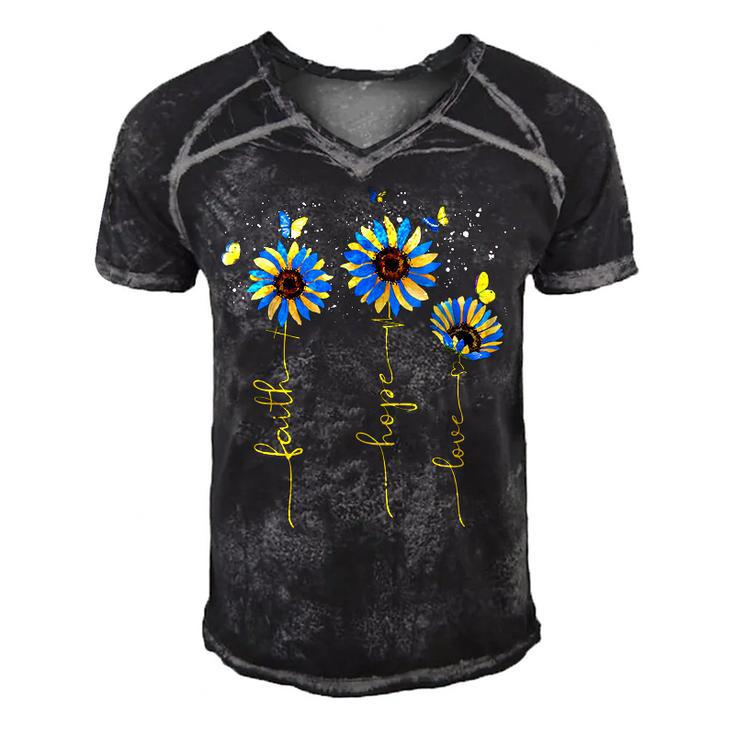 Ukraine Flag Sunflower Vintage Faith Cross Hope Love  Men's Short Sleeve V-neck 3D Print Retro Tshirt