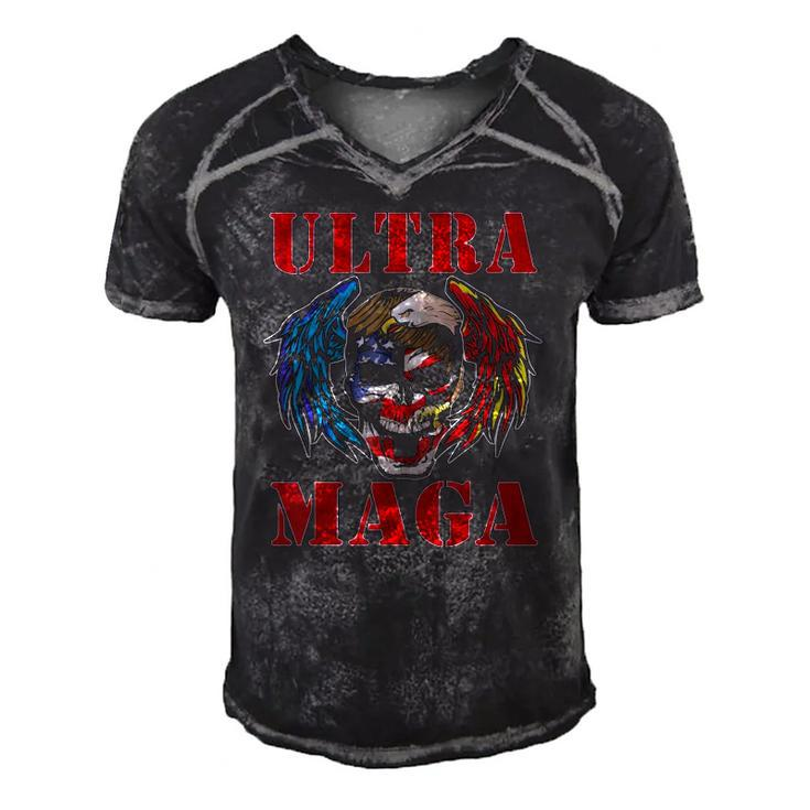 Ultra Maga Anti Joe Biden American Flag Skull Bald Eagle Men's Short Sleeve V-neck 3D Print Retro Tshirt