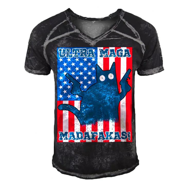 Ultra Maga Madafakas Cat American Flag Men's Short Sleeve V-neck 3D Print Retro Tshirt