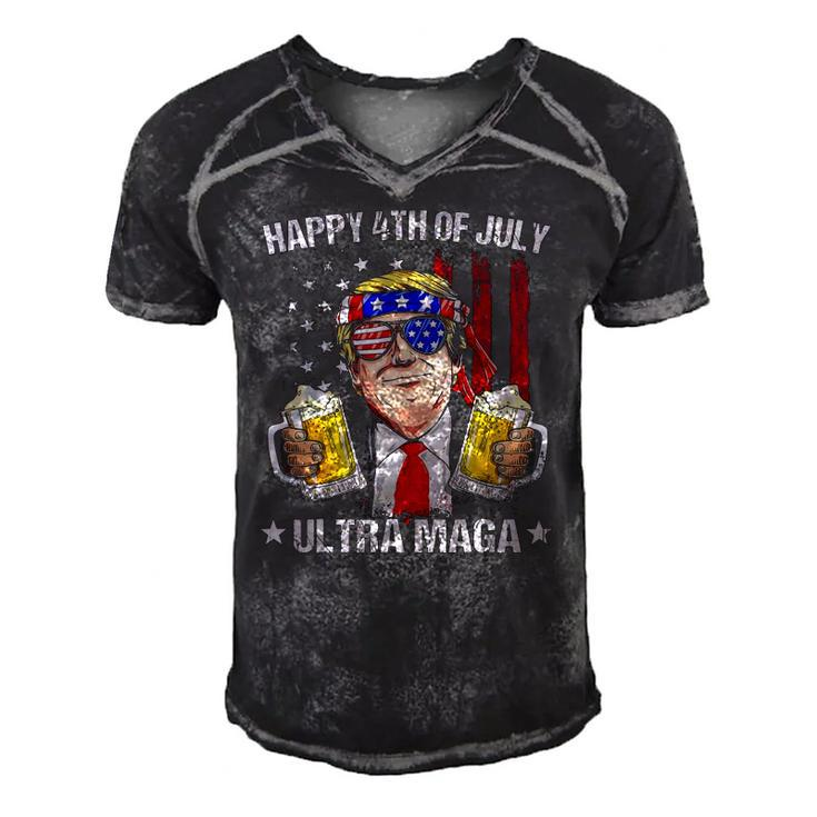 Ultra Maga Proud Pro Trump Happy 4Th Of July American Flag Men's Short Sleeve V-neck 3D Print Retro Tshirt