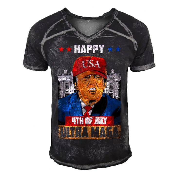 Ultra Maga Trump Happy 4Th Of July American Flag Men's Short Sleeve V-neck 3D Print Retro Tshirt