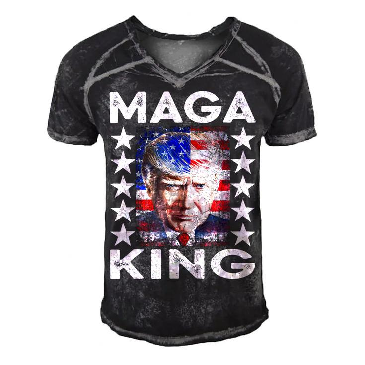 Ultra Mega King Trump Vintage American Us Flag Anti Biden    Men's Short Sleeve V-neck 3D Print Retro Tshirt