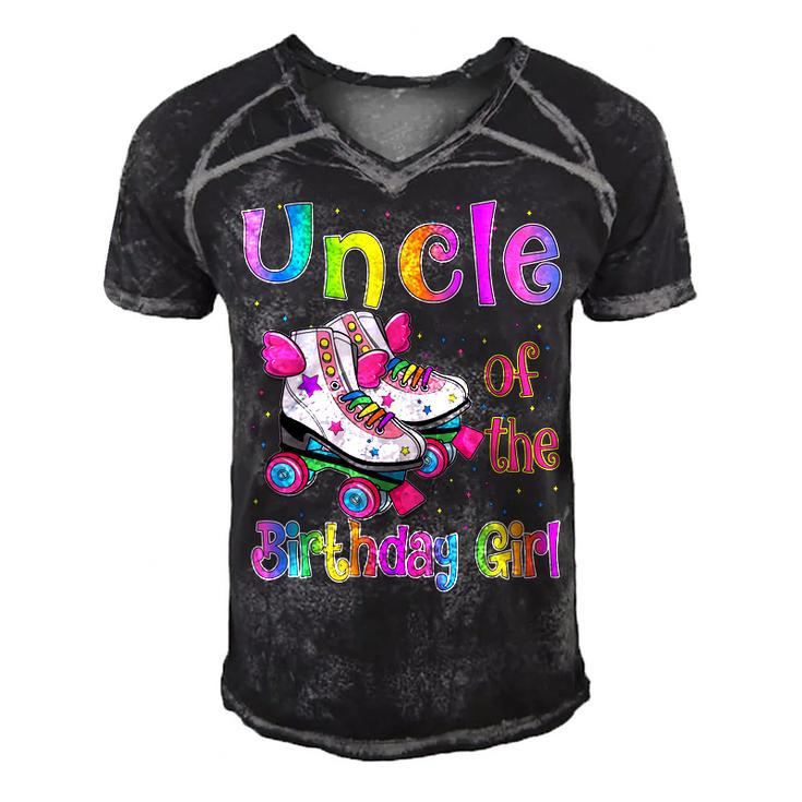 Uncle Birthday Girl Rolling Skate Birthday Family Party  Men's Short Sleeve V-neck 3D Print Retro Tshirt