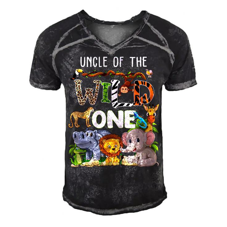 Uncle Of The Wild One Zoo Theme Birthday Safari Jungle  Men's Short Sleeve V-neck 3D Print Retro Tshirt