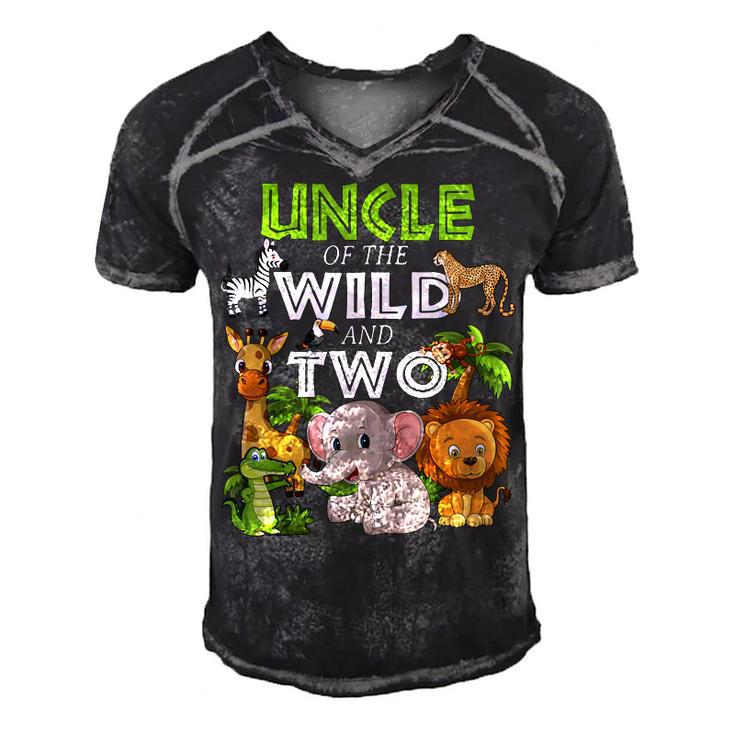 Uncle Of The Wild Two Zoo Birthday Safari Jungle Animal  Men's Short Sleeve V-neck 3D Print Retro Tshirt